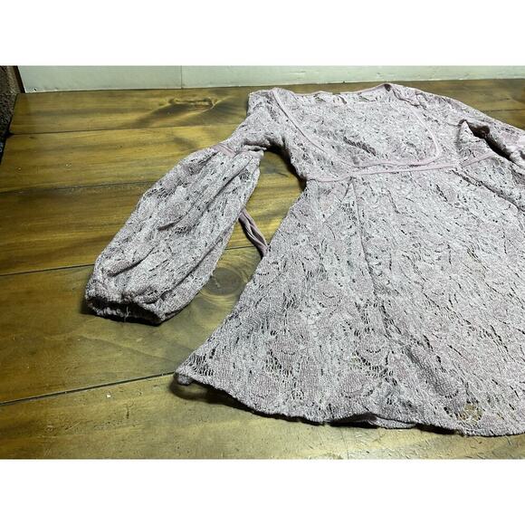 FREE PEOPLE WOMEN'S LILAC CROCHET LACE LONG SLEEVE RUBY DRESS Size XS - Picture 4 of 13
